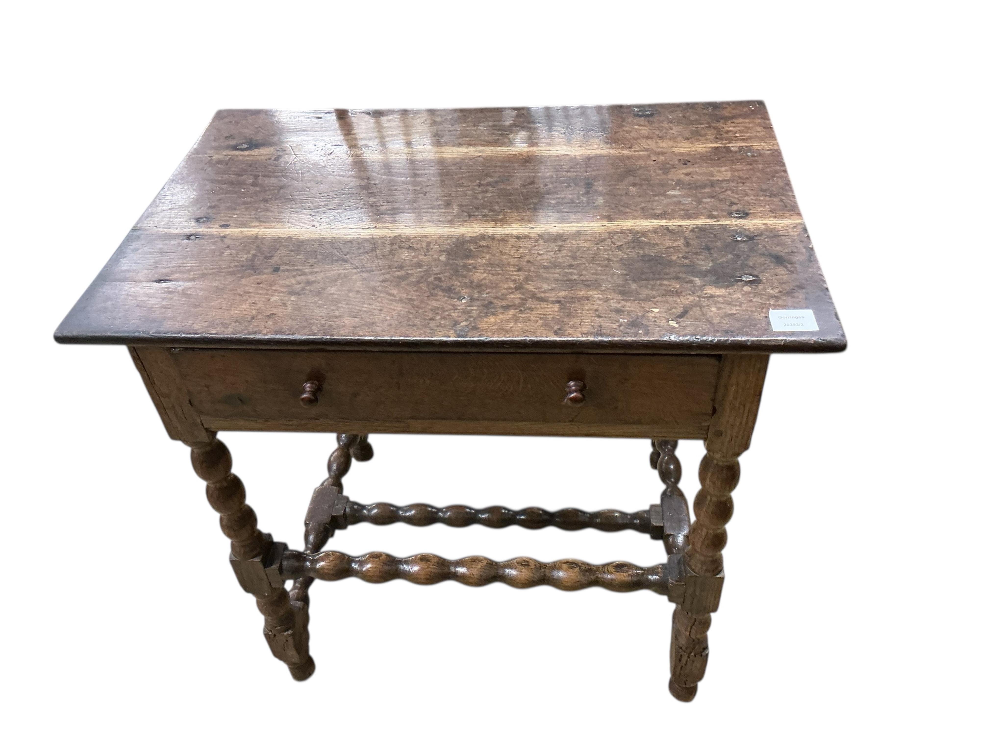 A 17th century rectangular oak side table, width 76cm, depth 51cm, height 71cm